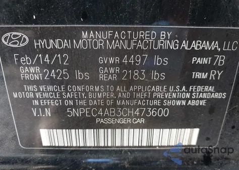 2012 Hyundai Sonata Limited 2.0T z USA, uszkodzony, nr VIN 5NPEC4AB3CH473600